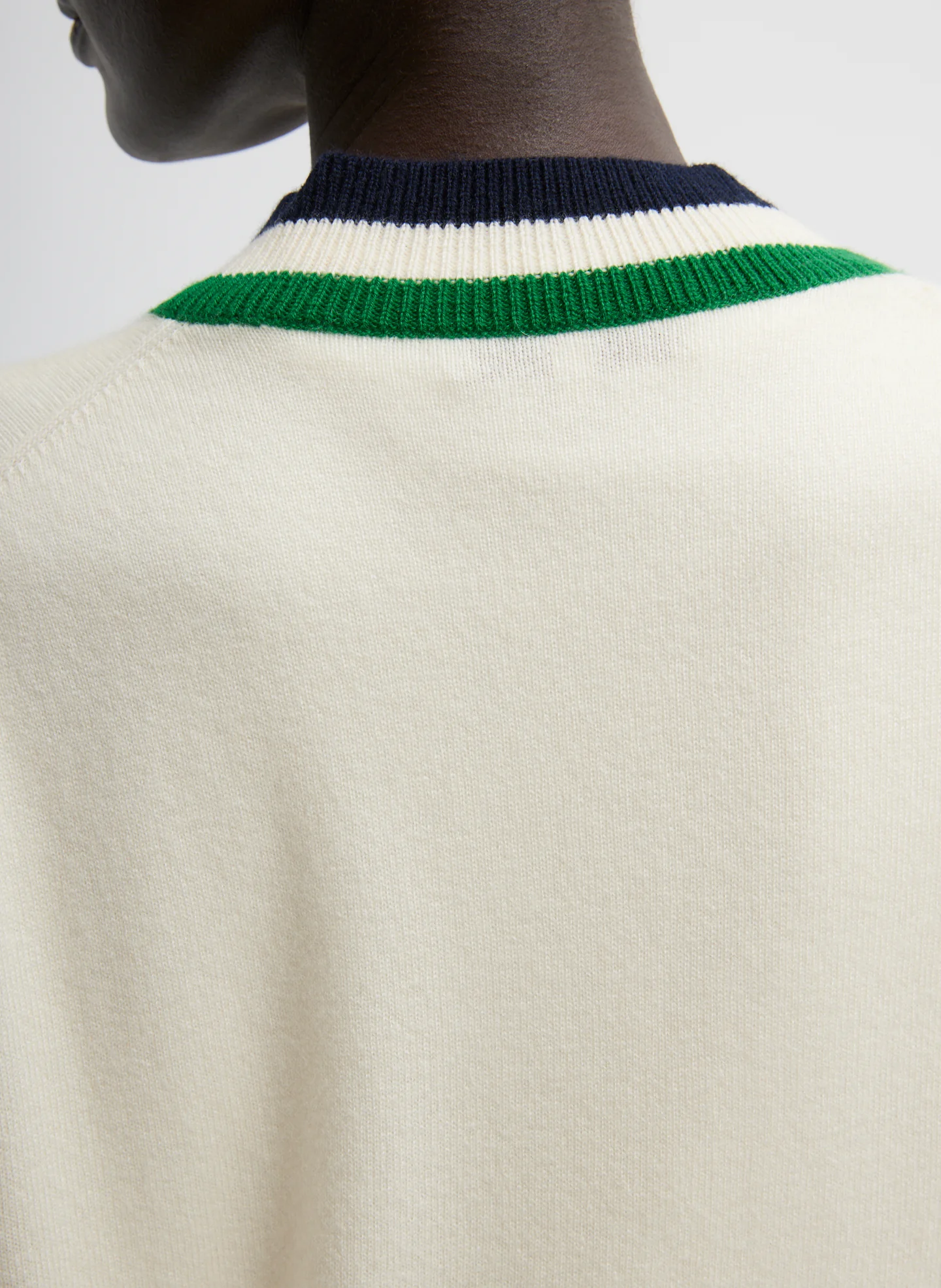 Washable Cashmere Striped Warp V-Neck Pullover - Image 5