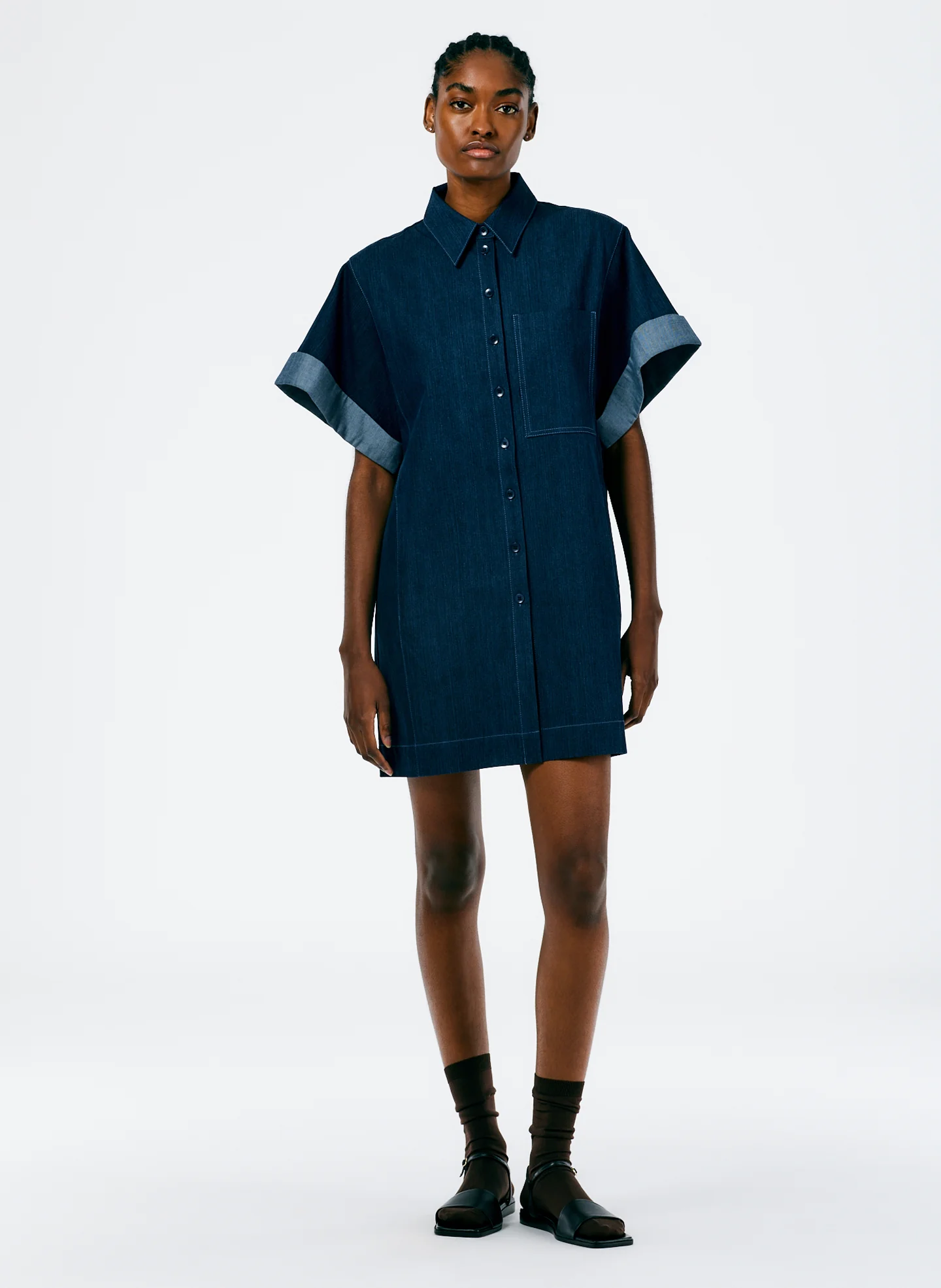 Enzyme Washed Denim Rolled Sleeve Shirtdress
