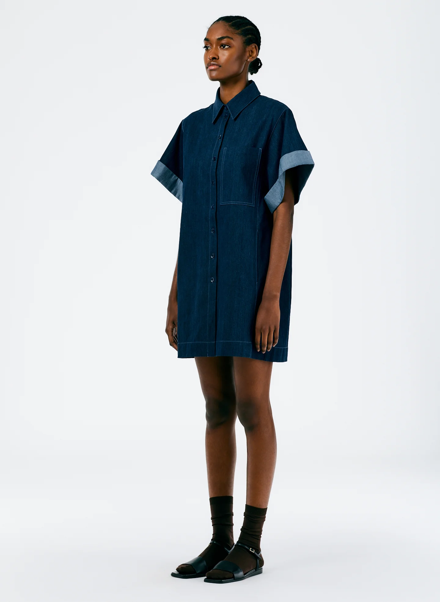 Enzyme Washed Denim Rolled Sleeve Shirtdress - Image 2