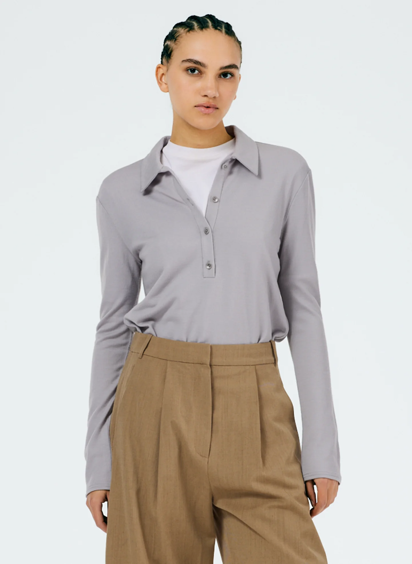 Wool Jersey Slim Polo Top